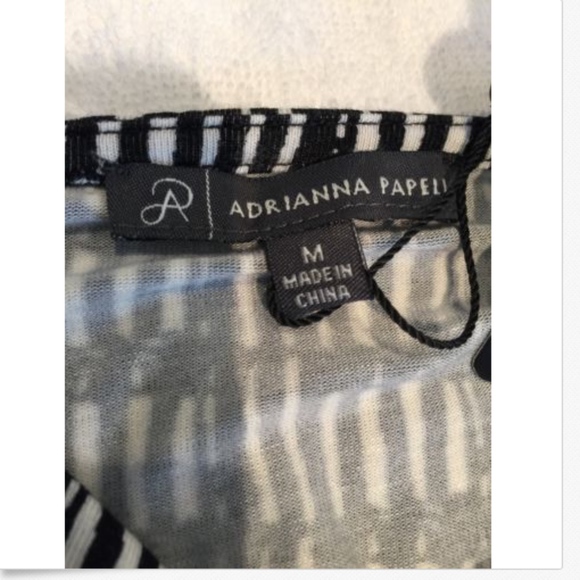 Adriana Papell Rouched Drape Top M Black/White - Picture 4 of 5